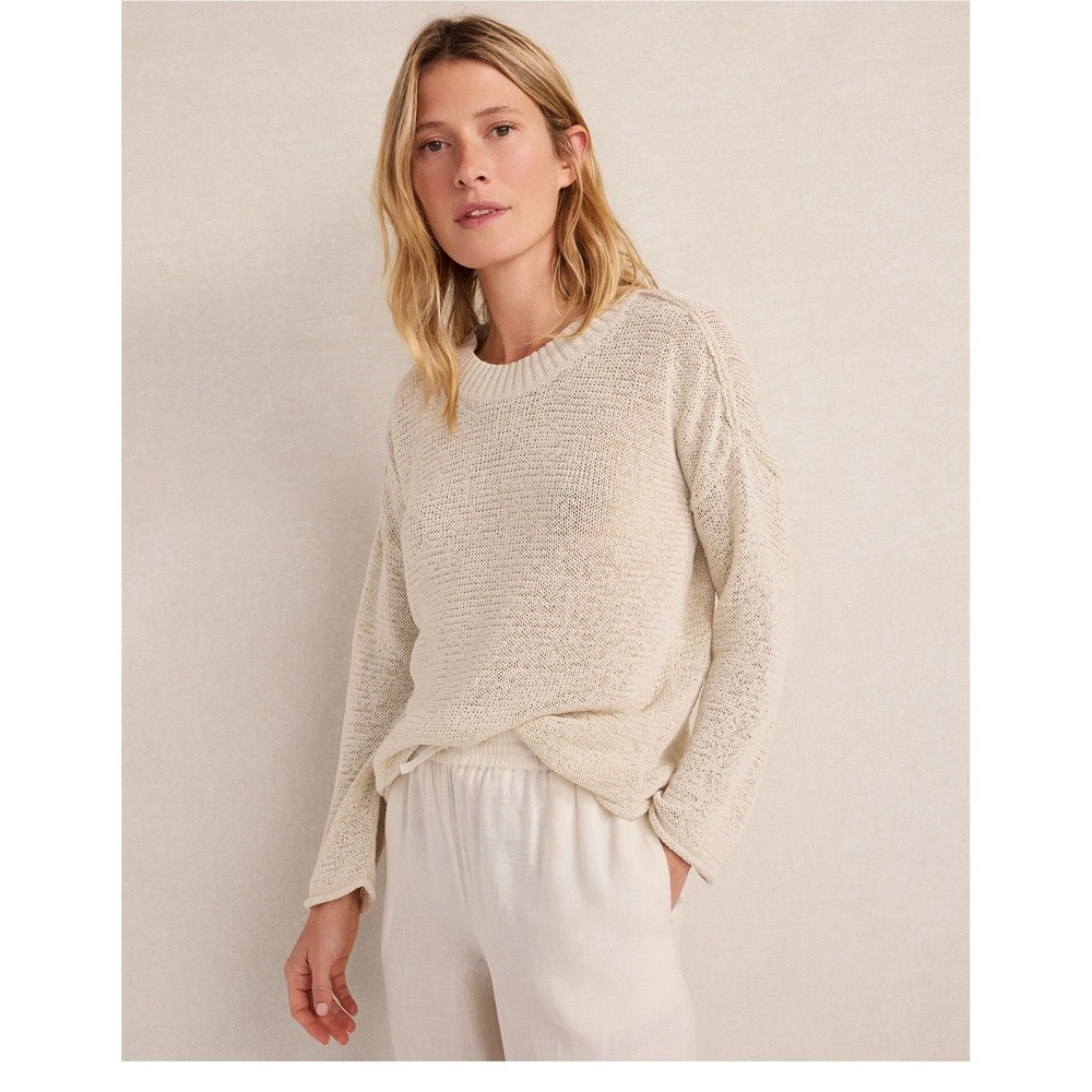 Haven Well Within Beige OpenKnit Longsleeve Relax Pullover Sweater Large Coastal